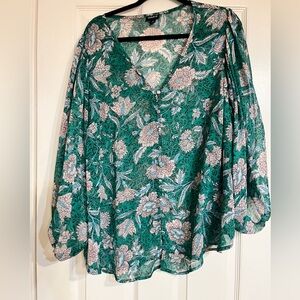 torrid Teal Floral Button-Front Blouse